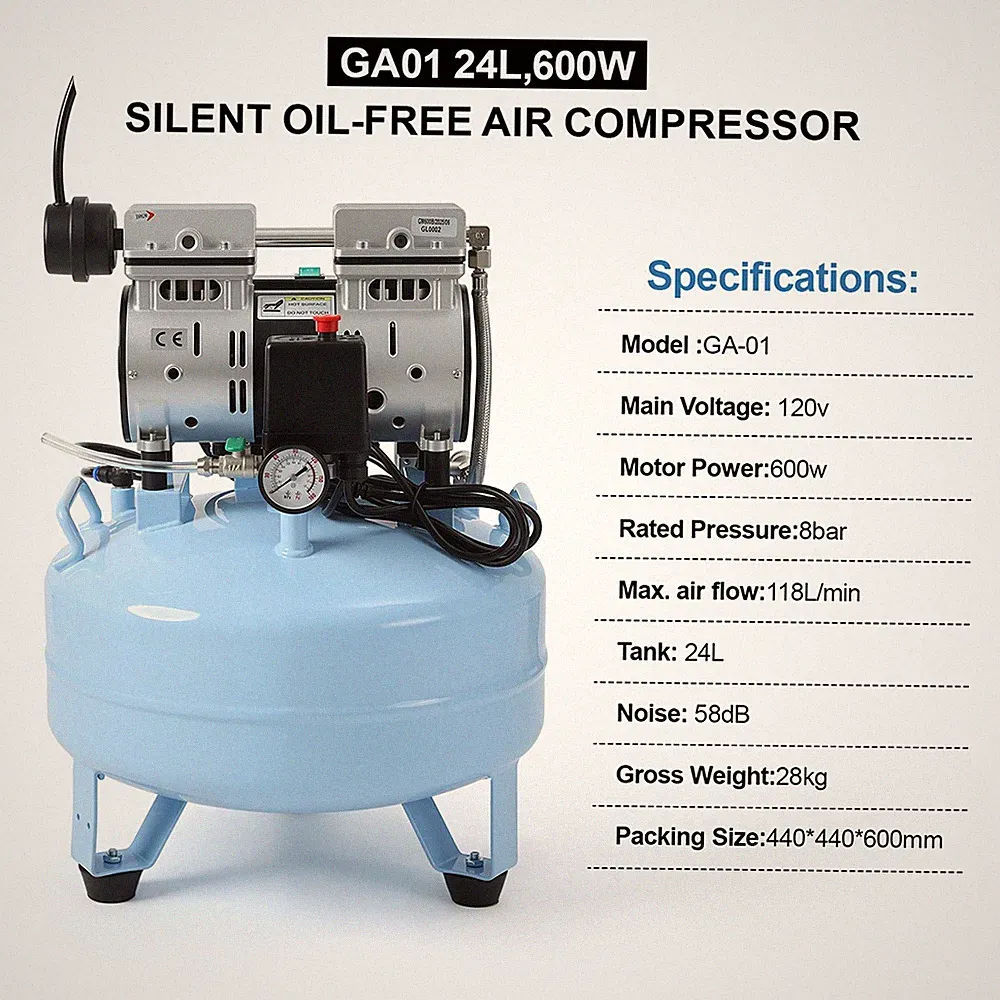 24L Dental Oil-Free Air Compressor Silent Medical Pump Low Noise for Chairs